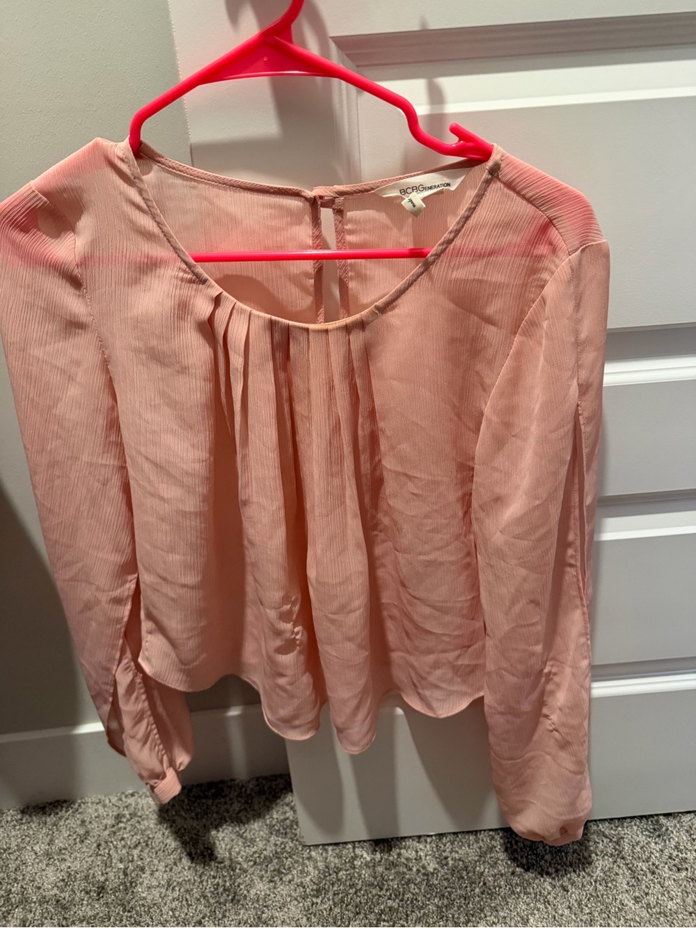 BCBGeneration Blush Pink Pleated Front Long-Sleeve Blouse Size S